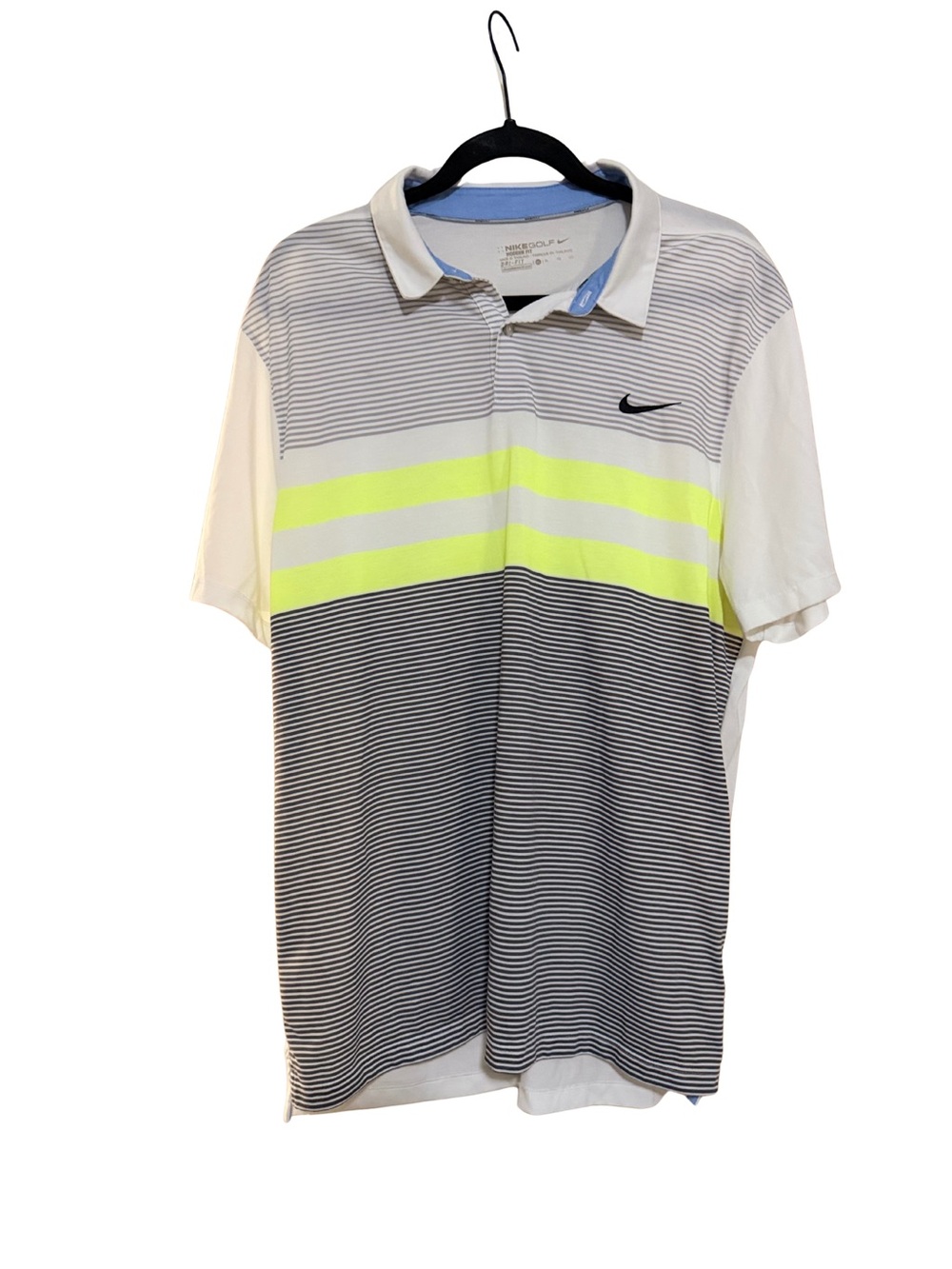 Nike Men’s White, Gray & Neon Yellow Striped Golf Polo